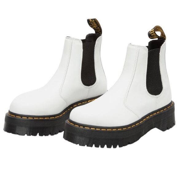 Dr. Martens Shoes - Dr. Martens 2976 Smooth White Leather Platform Chelsea Ankle Booties Boots NIB
